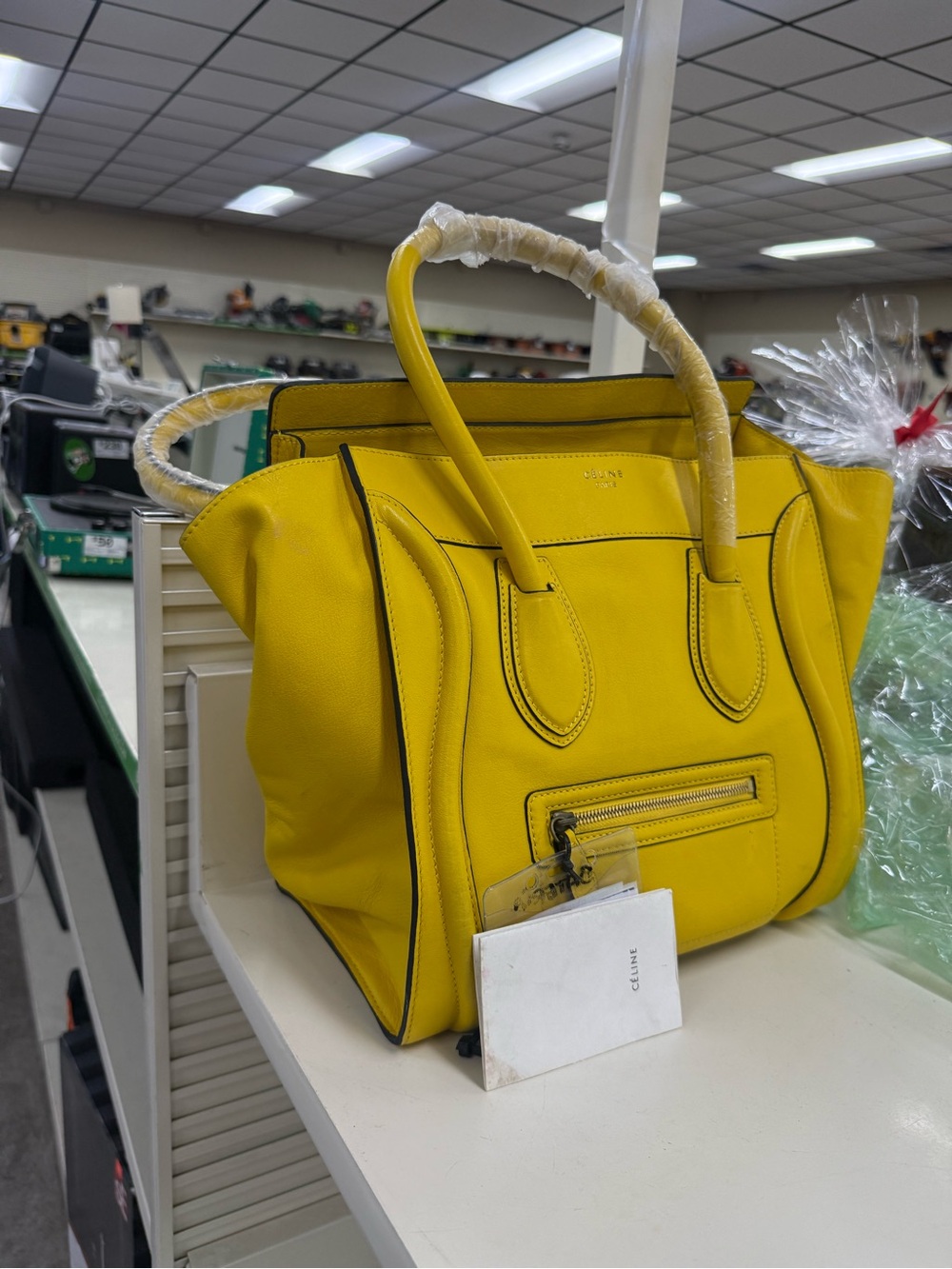 CELINE LUXURY purse handbag bag travel CC LV Yellow Leather Tote Bag